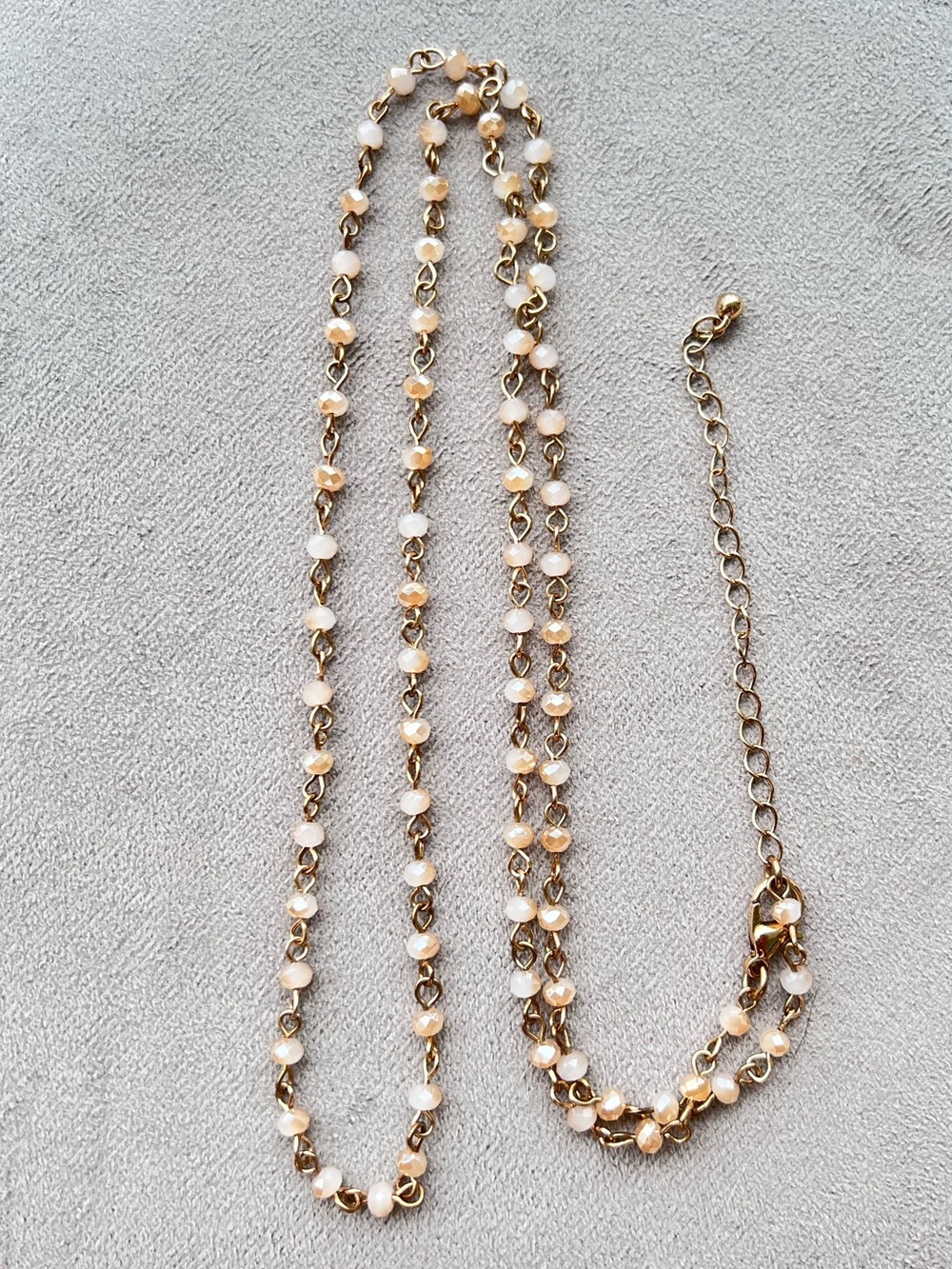 Gold Tone Peach Faceted Bead Chain Necklace